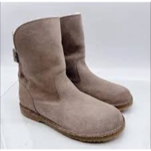 Birkenstock Uppsala Boots Gray/Taupe Mid Calf Shearling Round Toe Lined 38/7-7.5 - Picture 1 of 7